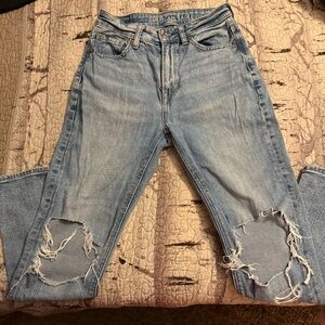 American Eagle Outfitters Women's Distressed Light Blue Strigid High-waist Jeans